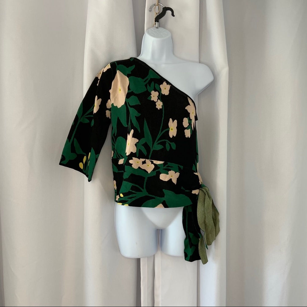 CLUB MONACO VALERIA FLORAL PEPLUM TIE SWEATER SZ M